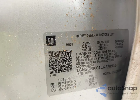 2020 Chevrolet Tahoe 2Wd Lt z USA, uszkodzony, nr VIN 1GNSCBKC1LR270915